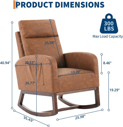 GarveeHome Rocking Chair Nursery,Glider Chair Nursery Chair with High Back and Side Pocket, Rocking Accent Armchair with Rubber Wood Legs for Living Room/Bedroom/Nursery
