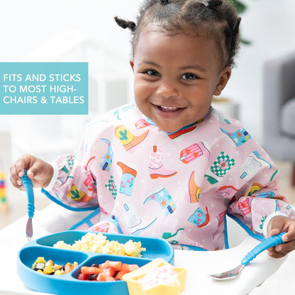 Bumkins Toddler and Baby Suction Plate, Divided Grip Dish for Babies and Kids, Baby Led Weaning, Feeding Supplies, Sticks to Tables and Highchairs, Platinum Silicone, for Chidren 6 Months, Gray