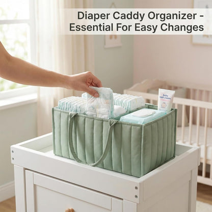 Portable Baby Essentials Organizer, 15x10x7 Inch Diaper Caddy for Nursery Storage, Handy Car Organizer for Newborn Must Haves