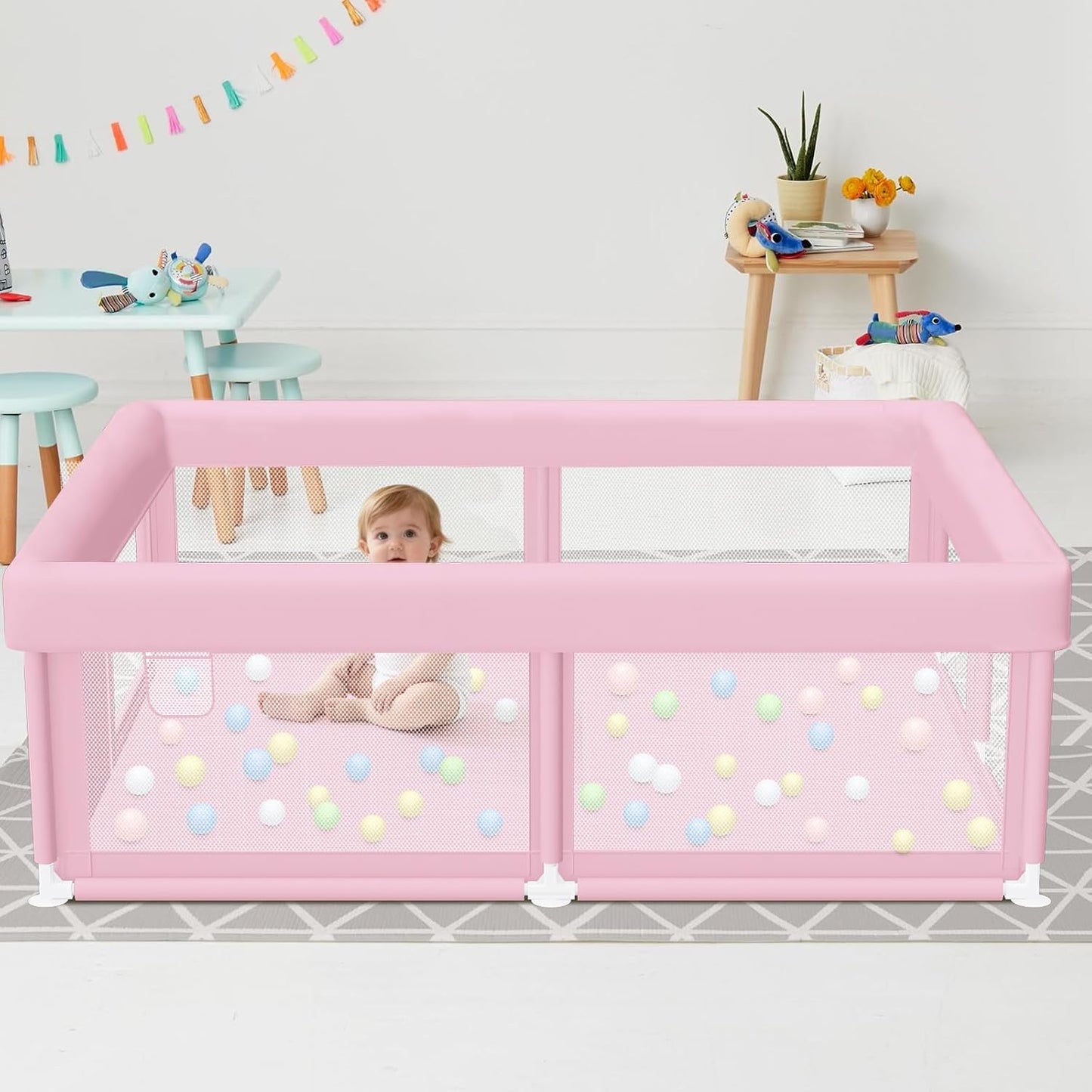 Hiaksedt Baby Playpen 50x50 Inch, Play Pens for Babies and Toddlers Baby Fence Play Yards for Indoor & Outdoor with Breathable Mesh Anti-Fall Playpen