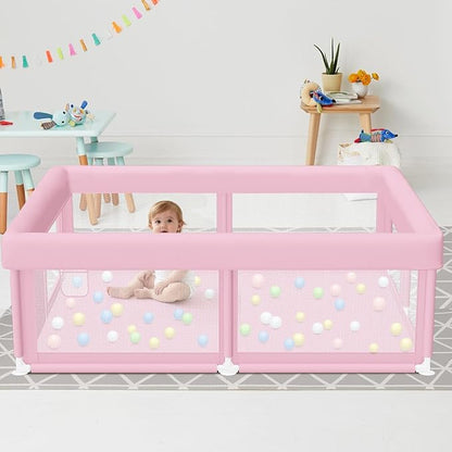 Hiaksedt Large Baby Playpen 50"x50" Baby Girl Play Pen for Babies and Toddlers, Safe Structure and Soft, Skin-Friendly Fabric with Zipper Gates Pink