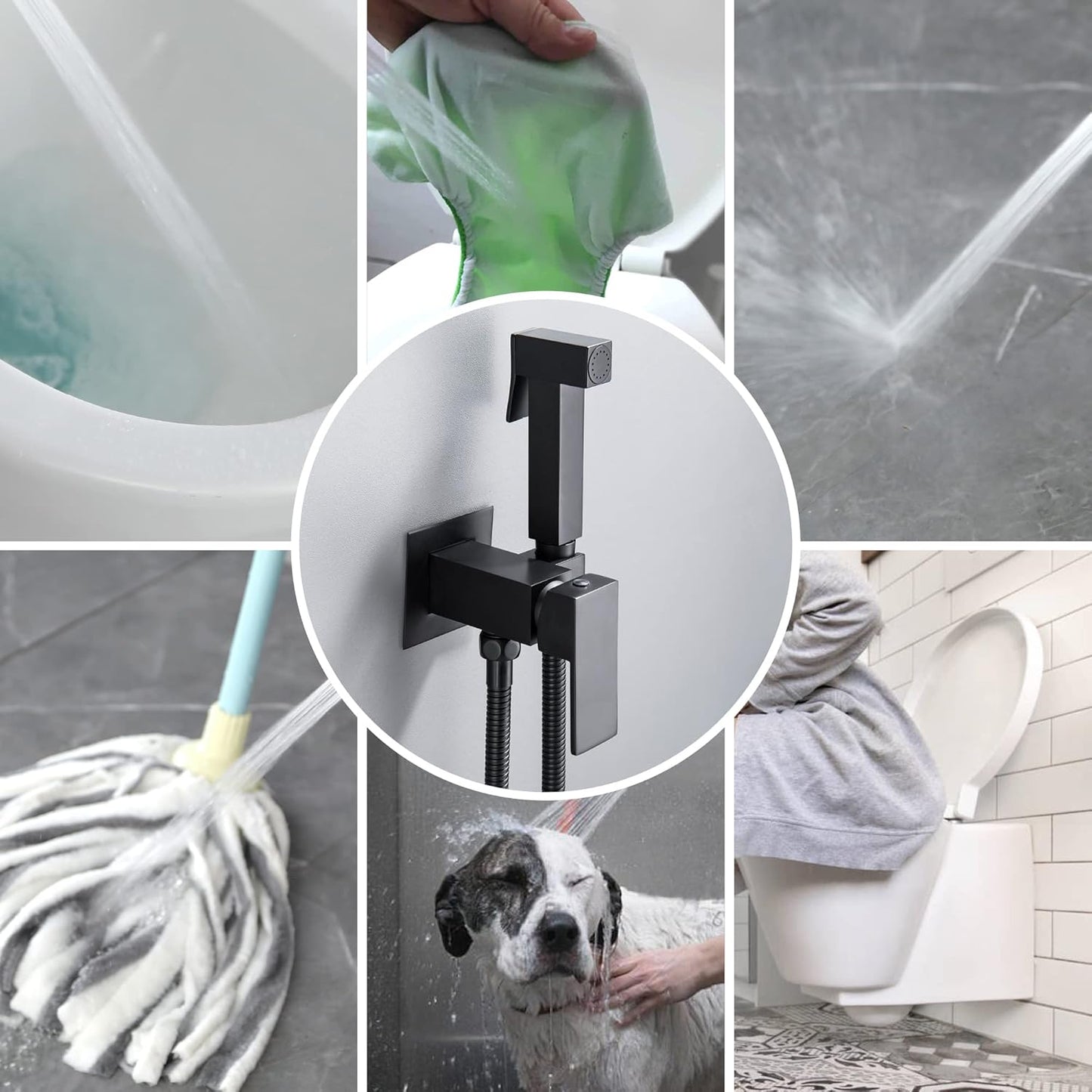 SHAMANDA Handheld Bidet Sprayer for Toilet, Stainless Steel Baby Cloth Diaper Sprayer Kit, Bathroom Toilet Bidet Attachment Set for Bathing Pets Feminine Hygiene, Matte Black BDS01-7