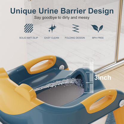 Potty Training Seat with Step Stool Ladder, Upgraded 2-in-1 Toddler Potty Training Toilet Seat with Non-Slip Step Splash Guard Handles and Waterproof Cushion, Toddler Potty Seat for Kids Boys Girls