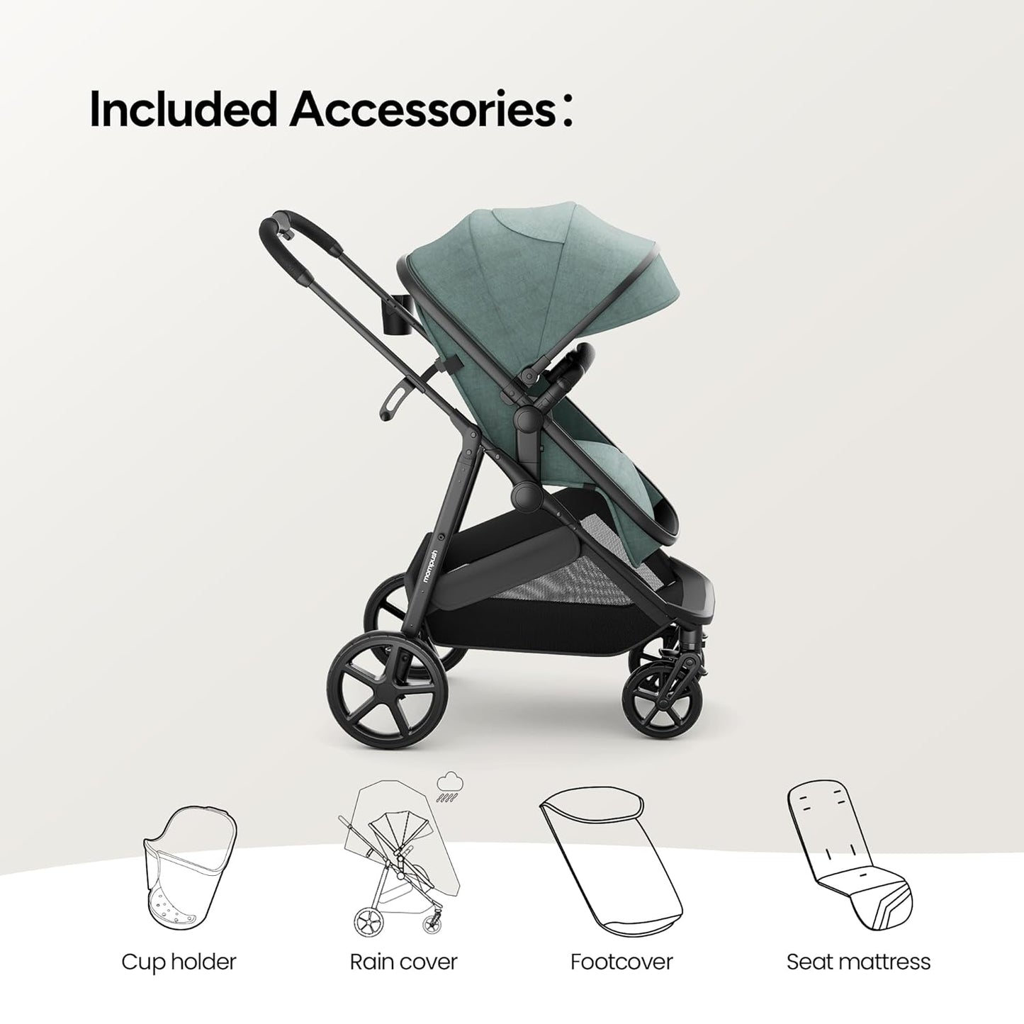 Mompush Baby Stroller, Convertible 2-in-1 with Bassinet Option, Infant Car Seat Compatible, Includes Adapter - Sturdy Full-Size Infant Stroller for Family Adventures