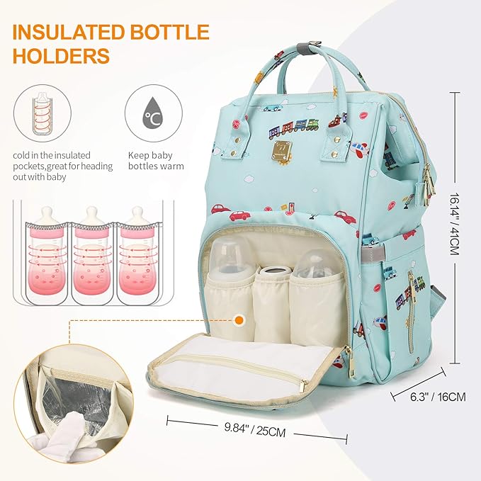 Diaper Bags Backpack Baby Bag for Mom Dad Baby Girls Boy, Cute Mult Diaper Nappy Bag Travel Back Pack,Waterproof Maternity Changing Bag Baby Stuff with USB Charging Port Stroller Straps Large Blue