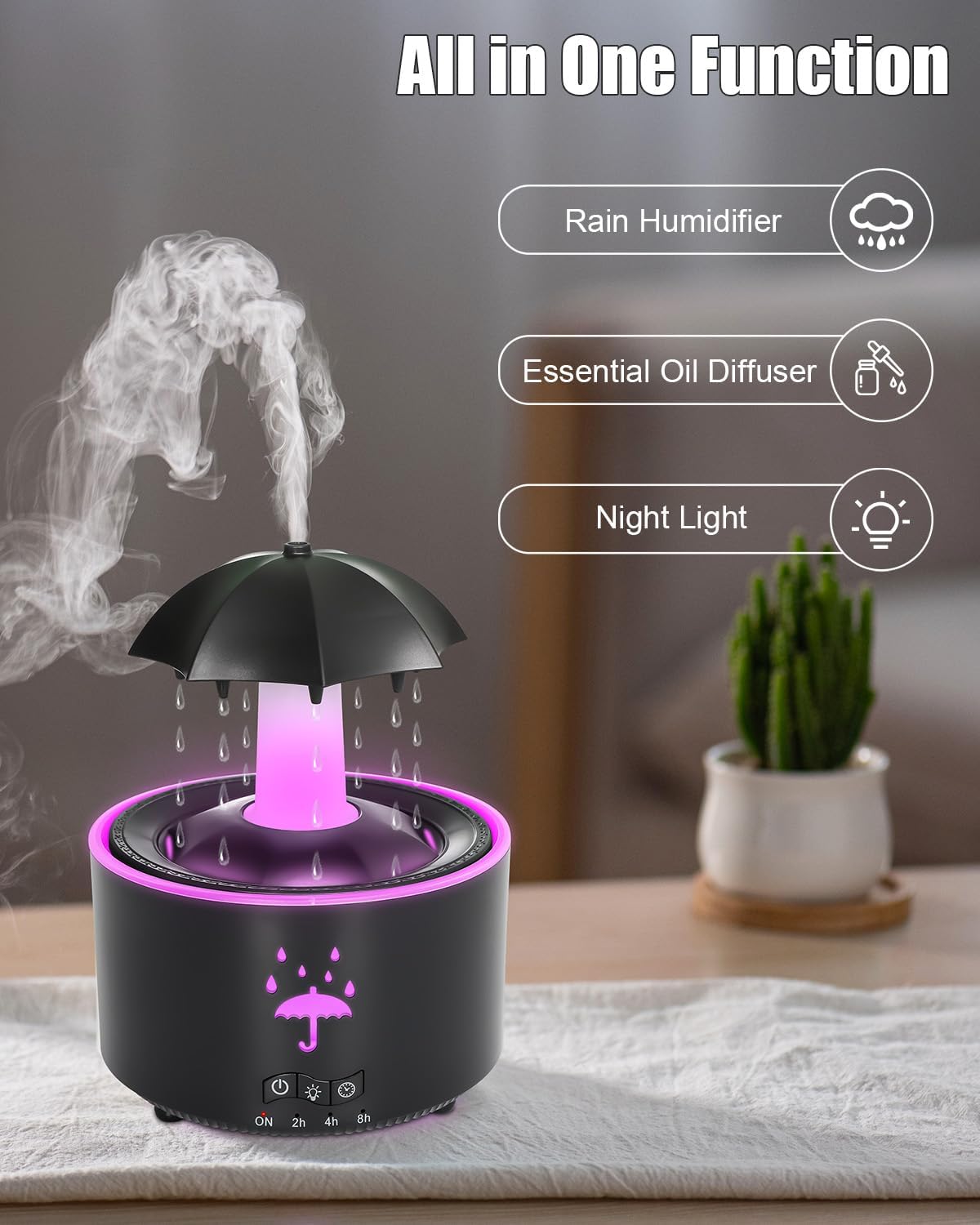 Aesthetic 2-in-1 Humidifier Oil Diffuser with 360° Rotating Raindrop & 7 LED Mood Lights,Ultrasonic Quiet Cool Mist Humidifier for up to 24 Hrs,Ideal Holiday Gifts for Home
