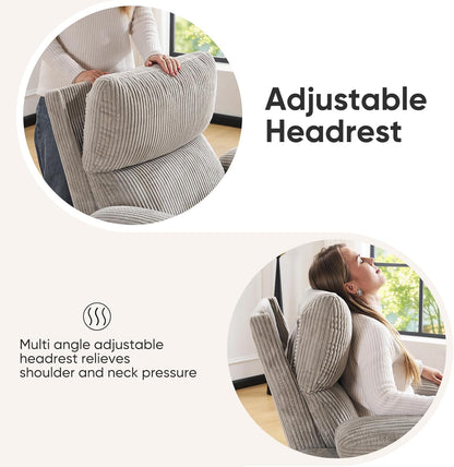 Rocking Chair Nursery with Adjustable Armrests, Electric Glider Recliner Nursing Chair for Breastfeeding, Power Swivel Recliner Chairs with Massage and Heat, Adjustable Headrest , FSC Certified, White