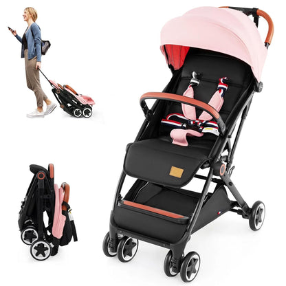 HONEY JOY Travel Stroller, One-Hand Quick Fold Lightweight Umbrella Stroller for Airplane, Wrist Wrap & Net, Multi-Position Recline, Overhead Friendly Compact Stroller for Newborn and Toddler(Gray)
