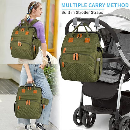 KABAQOO Diaper Bag Backpack with Detachable Changing Station, Large Capacity Baby Diaper Bags for Boys & Girls, Baby Registry Search Stuff & Shower Gifts, Newborn Essentials Must Haves, Army Green