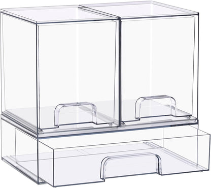 Sorbus Stackable Acrylic Storage Drawers – 2 Small + 2 Tall + 1 Wide – 5 Pack Clear Plastic Organizer Bins for Baby Bottles, Makeup, Bathroom & Vanity, Pull-Out Drawer Design for Kitchen Cabinets