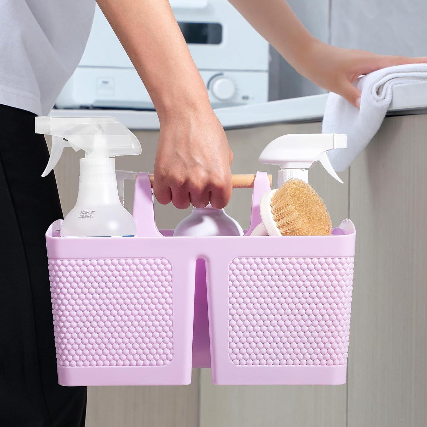rejomiik Portable Shower Caddy Basket Plastic Cleaning Caddy Organizer Storage Tote with Handle for Bathroom, College, Dorm Room Essentials, White