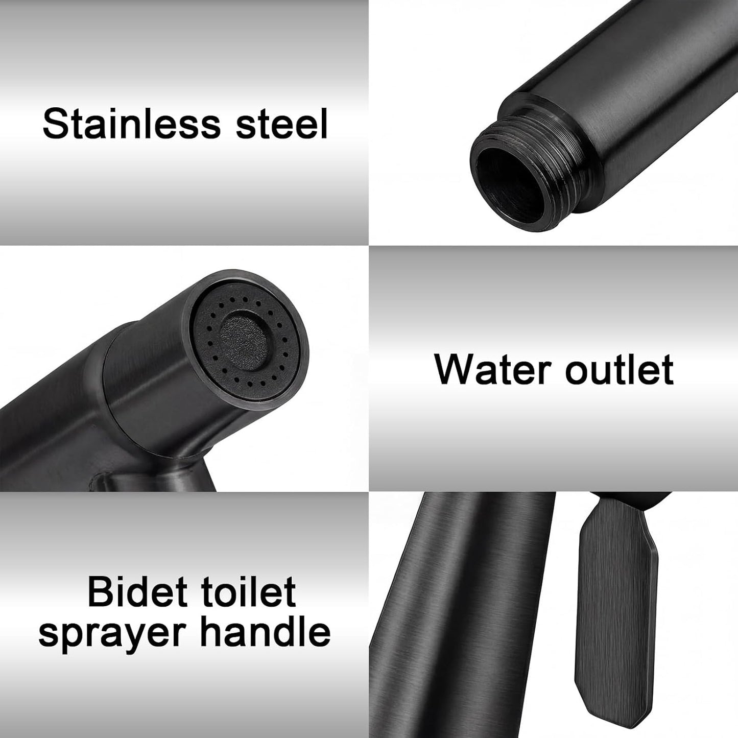 Mudder 2 Pieces Bidet Sprayer Head Stainless Steel Bidet Attachment for Toilet Handheld Cloth Bathroom Diaper Sprayer for Kitchen Adjustable Water Pressure Control (Black)