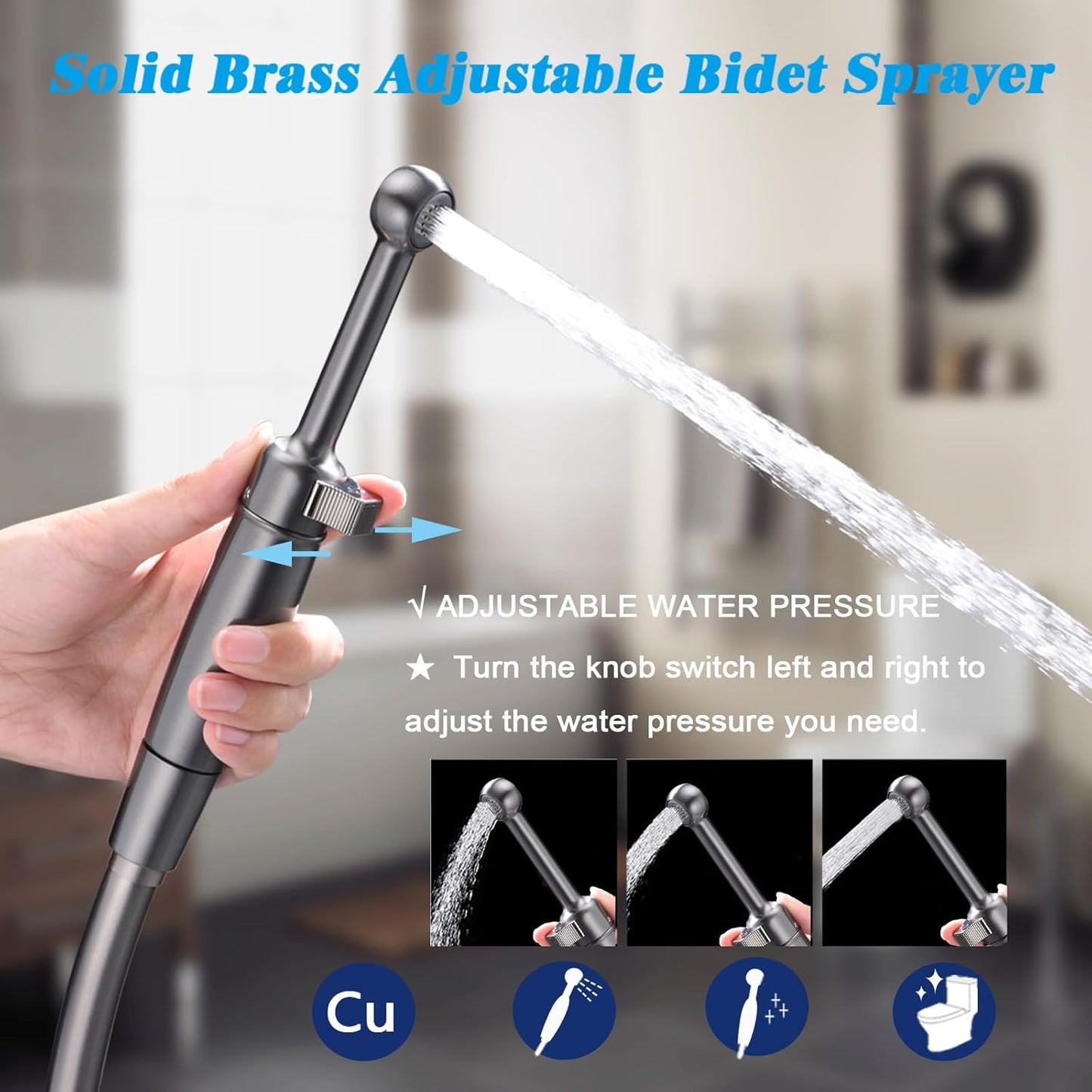 SonTiy Handheld Bidet Sprayer for Toilet, Cloth Diaper Sprayer Set Hand Held Bidet Jet Spray for Toilet with Backflow Preventer, Adjustable Water Pressure Control, Brass, Black Stainless
