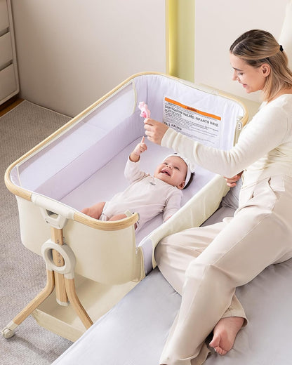 Larex Baby Bassinet Bedside Sleeper Crib Co Sleeper for Newborn Infant Toddler with Mosquito Net, Storage Bag & Basket, 5-Height Adjustable, Movable Wheels, Breathable Mattress & Mesh (Dark Gray)