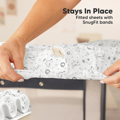 2-Pack Mini Crib Sheets Fitted - 38x26 Pack N Play Sheets for Pack and Play Mattress, Organic Cotton, Soft & Breathable Playard Bedding, Neutral Mini Toddler Bed Cover for Boys, Girls (Dragon Tale)