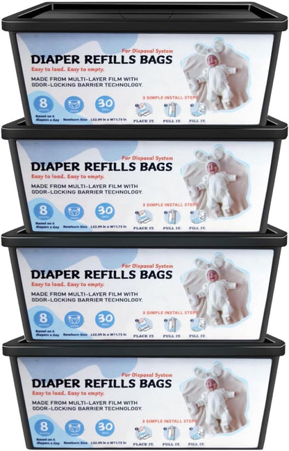 Diaper Pail Refills Bags with 30 Bags, Compatible with Genie Easy Roll Signature Diaper Pail and Platinum Diaper Pail, 7-Layer Odor-Barrier Technology, 4 Pack (120 Bag)