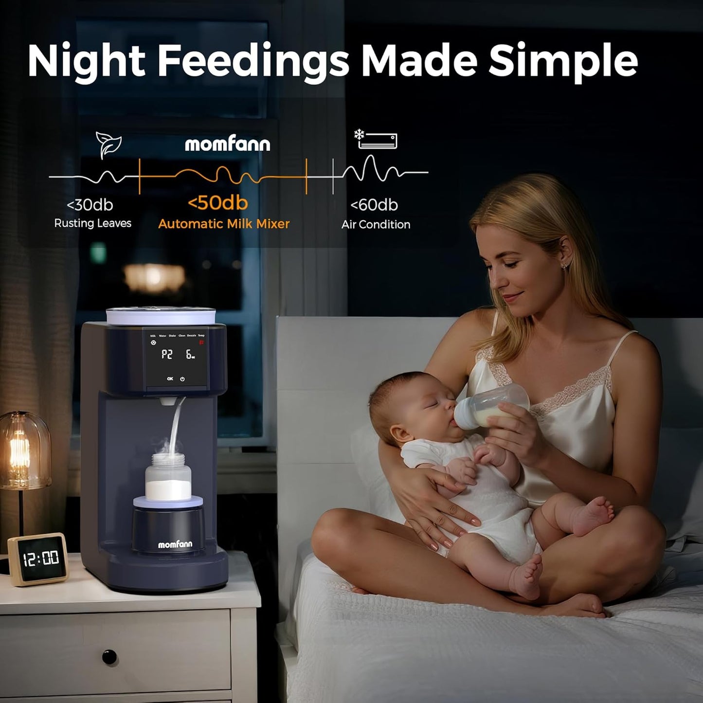MOMFANN Automatic Baby Formula Maker – Fast Formula Dispenser for Instantly Mixing Warm Bottles with Precise Powder & Water Ratio, 3 Temp Settings, One-Touch Clean, Fits Most Bottles & Formula Brands