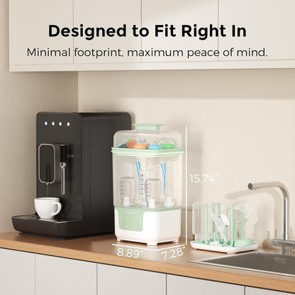 Momcozy Bottle Sterilizer and Dryer, Modular Nesting Space Saving Design, 6 Bottles Capacity, 4 in 1 Compact Sterilizer for Baby Bottles, Breast Pump Parts & Newborn Essentials, Drying Rack Included