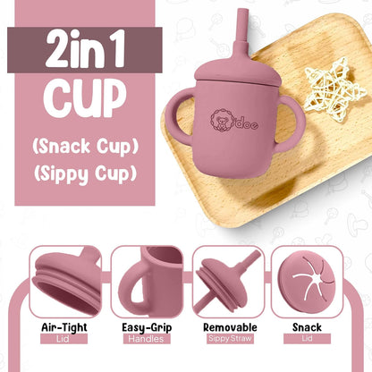 O'doe 17-Piece BPA-Free Silicone Baby Feeding Set | Thick & Soft Suction Plates, Baby Bowls, Wooden Fork & Spoon, and More | Make Mealtime Fun and Easy for Your Little One (Purple, V2)