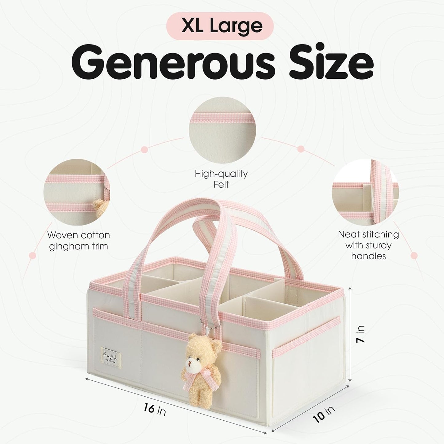 PeraBella Baby Diaper Caddy Organizer, Baby Basket Shower Gift Caddy, Portable Felt Changing Table Basket, Nursery Storage Bin, Newborn Boy and Girl Essentials for Registry, Car Diaper Organizer