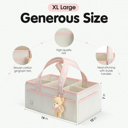 PeraBella Baby Diaper Caddy Organizer, Baby Basket Shower Gift Caddy, Portable Felt Changing Table Basket, Nursery Storage Bin, Newborn Boy and Girl Essentials for Registry, Car Diaper Organizer