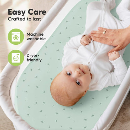2-Pack Organic Bassinet Sheets for Girls, Boys - 100% Cotton Bassinet Mattress Sheets Compatible with Halo Bassinest Swivel Sleeper, Graco, Baby Delight, Chicco, Unisex Fitted Bassinet Sheets (Elly)