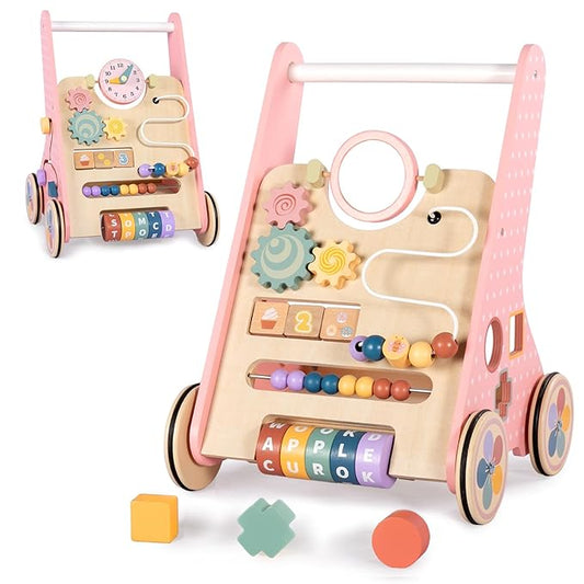 BAUTIA Wooden Baby Walker, Push Walker for Baby Girl 10-12 Months, Montessori Walker Push Toy for Toddlers Learning to Walk