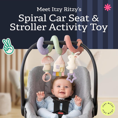 Itzy Ritzy Spiral Car Seat & Stroller Activity Toy - Stroller & Car Seat Toys for Ages 0 Months and Up - Hanging Toys Include Dangling Ring, Mirror and Textured Ribbons (Veggie)