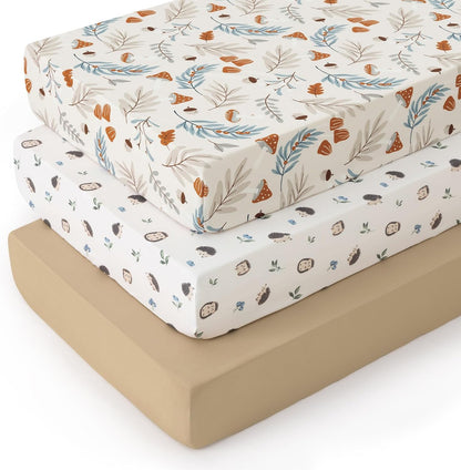 PHF 3 Pack Soft Mini Crib Sheets, Floral & Animal Pack N Play Sheets for Baby Boys Girls, No Slip Universal Fit for Pack N Play, Playard, Portable and Mini Crib Mattresses,Floral & Animal