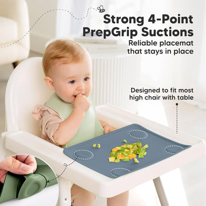 KeaBabies 2pk Silicone Placemats for Toddlers, Kids - 12x9 Non Slip Suction Baby Silicone Placemat for Restaurants, Dining Table,Travel, Easy to Clean, Food Grade/BPA-Free,Small Baby Table Mat(Slate)