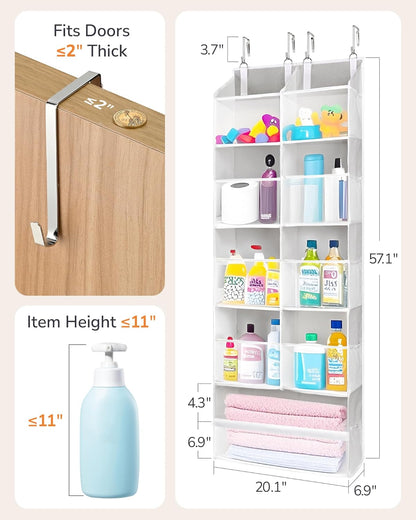 ULG 1 Pack Over Door Organizer with 5 Large and 10 Mesh Side Pockets, 44 lbs Weight Capacity Hanging Storage with Clear Window Kids Toys, Shoes, Diapers, Dark Grey, 5 Layers