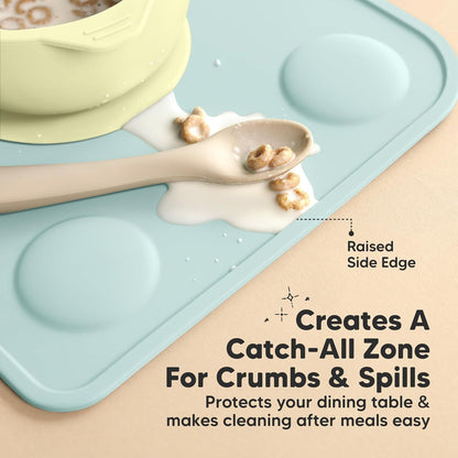 KeaBabies 2pk Silicone Placemats for Toddlers, Kids - 12x9 Non Slip Suction Baby Silicone Placemat for Restaurants, Dining Table,Travel, Easy to Clean, Food Grade/BPA-Free,Small Baby Table Mat(Slate)