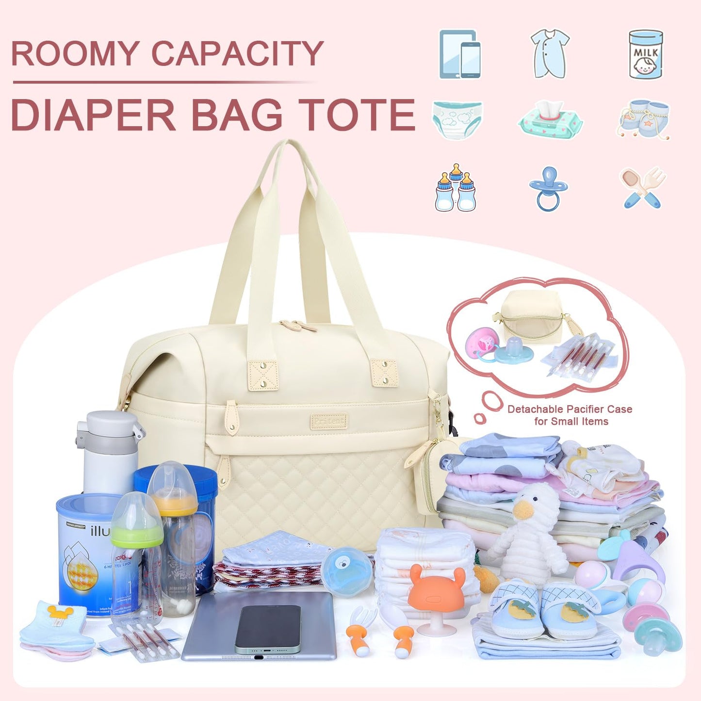 Pritent Diaper Bag Tote - Diaper Baby Bags with Pacifier Case, Shoulder Straps, Stroller Clips, Waterproof Large Mommy Maternity Travel Baby Bag for Mom and Dad, Green, Medium