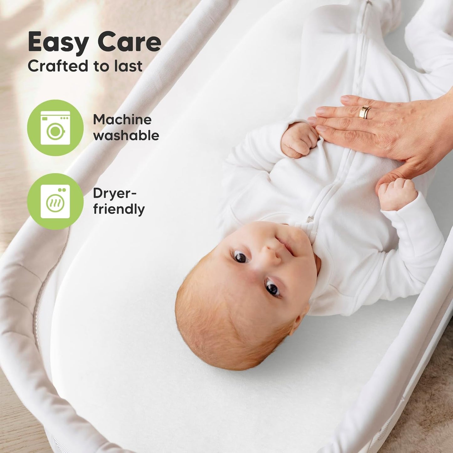 2-Pack Organic Bassinet Sheets for Girls, Boys - 100% Cotton Bassinet Mattress Sheets Compatible with Halo Bassinest Swivel Sleeper, Graco, Baby Delight, Chicco, Unisex Fitted Bassinet Sheets (Elly)