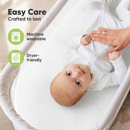 2-Pack Organic Bassinet Sheets for Girls, Boys - 100% Cotton Bassinet Mattress Sheets Compatible with Halo Bassinest Swivel Sleeper, Graco, Baby Delight, Chicco, Unisex Fitted Bassinet Sheets (Elly)