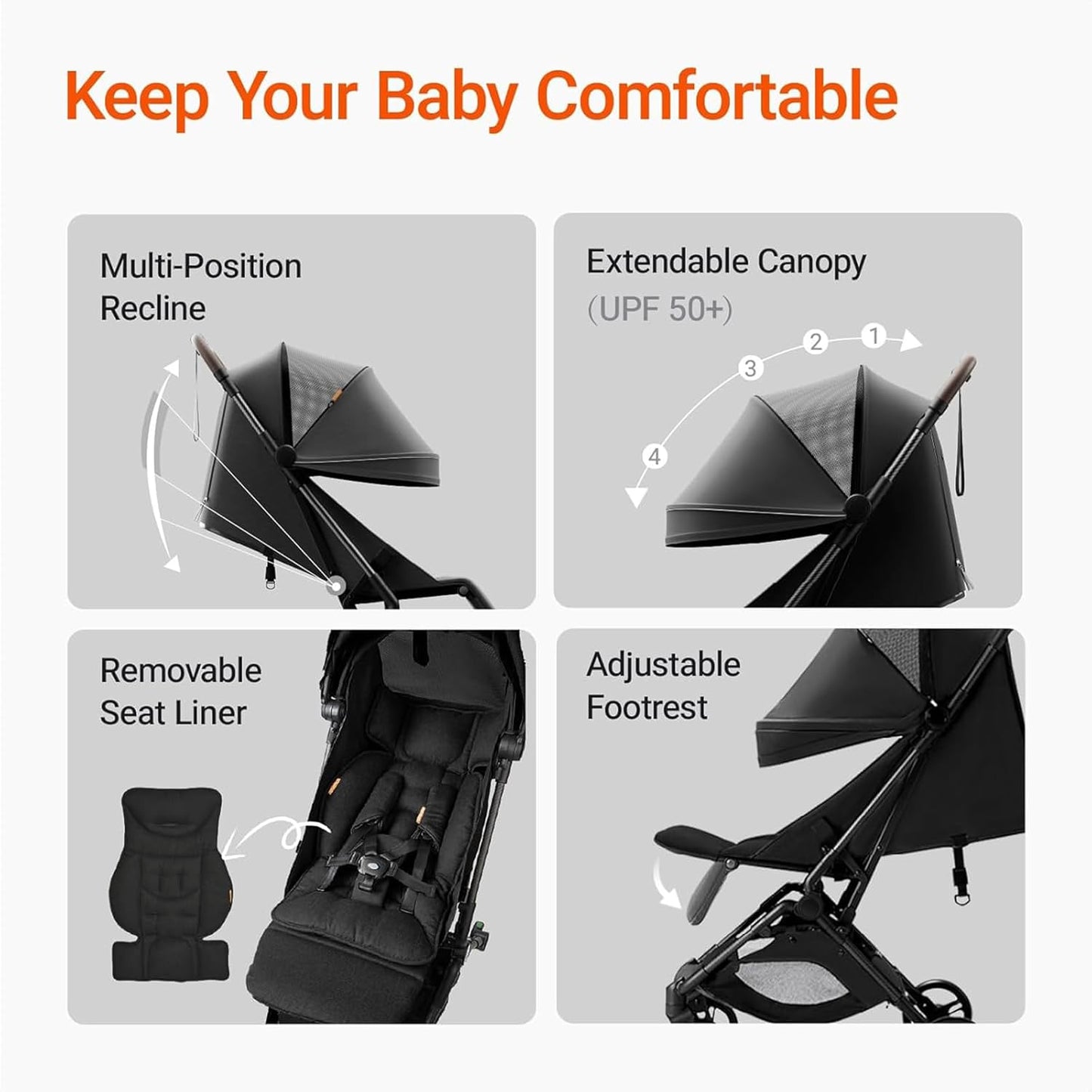 MAMAZING Ultra Air Lightweight Baby Travel Stroller with Carbon Fiber Frame, Compact & Airplane-Friendly, One-Handed Fold, 11.6 lbs, Perfect for Toddlers, Grey