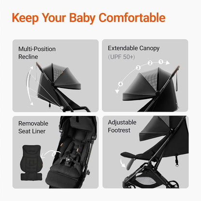 MAMAZING Ultra Air Lightweight Baby Travel Stroller with Carbon Fiber Frame, Compact & Airplane-Friendly, One-Handed Fold, 11.6 lbs, Perfect for Toddlers, Grey