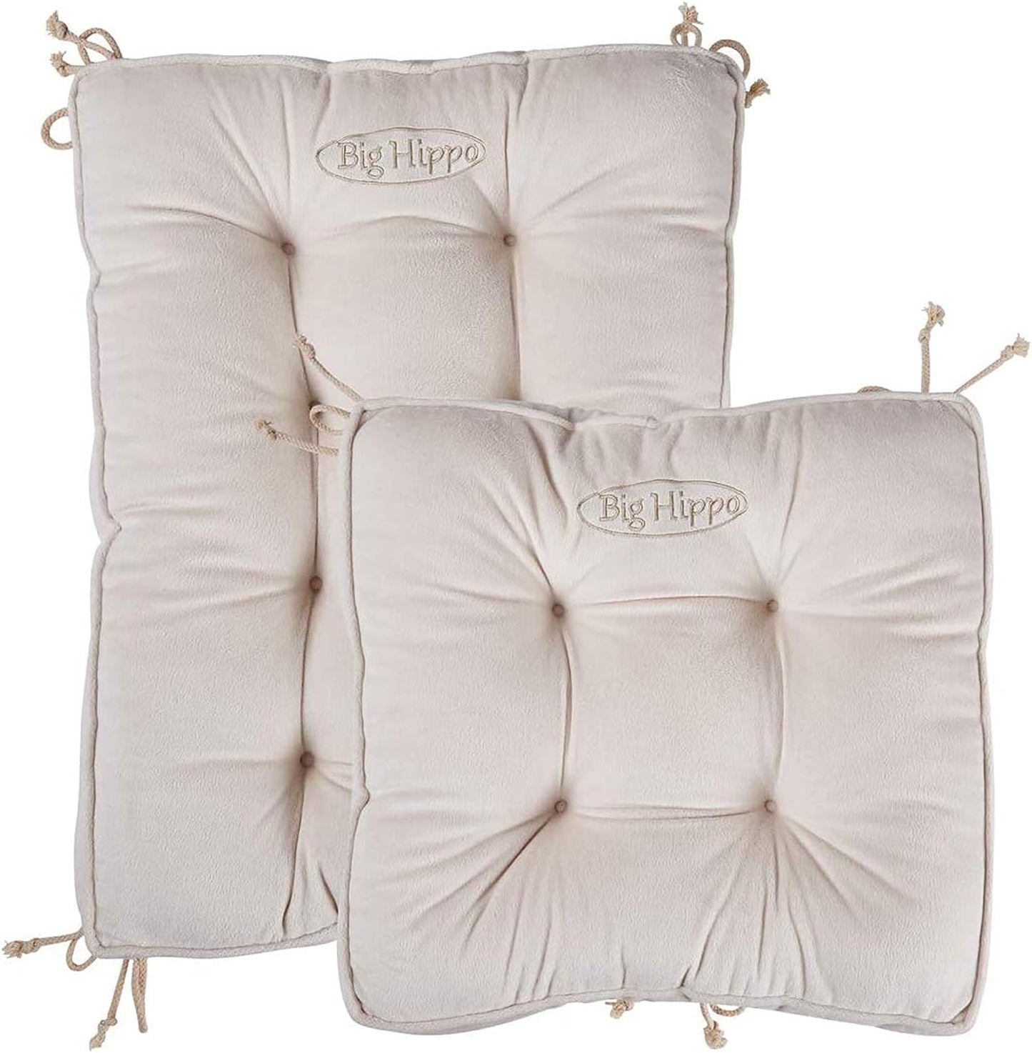 Big Hippo Rocking Chair Cushions Set with Ties, Tufted Thick Back and Seat Pads for Wooden Glider & Nursery, Velour Lumbar Support to Relieve Tailbone Pain for Indoor Office (Grey)
