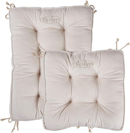 Big Hippo Rocking Chair Cushions Set with Ties, Tufted Thick Back and Seat Pads for Wooden Glider & Nursery, Velour Lumbar Support to Relieve Tailbone Pain for Indoor Office (Grey)