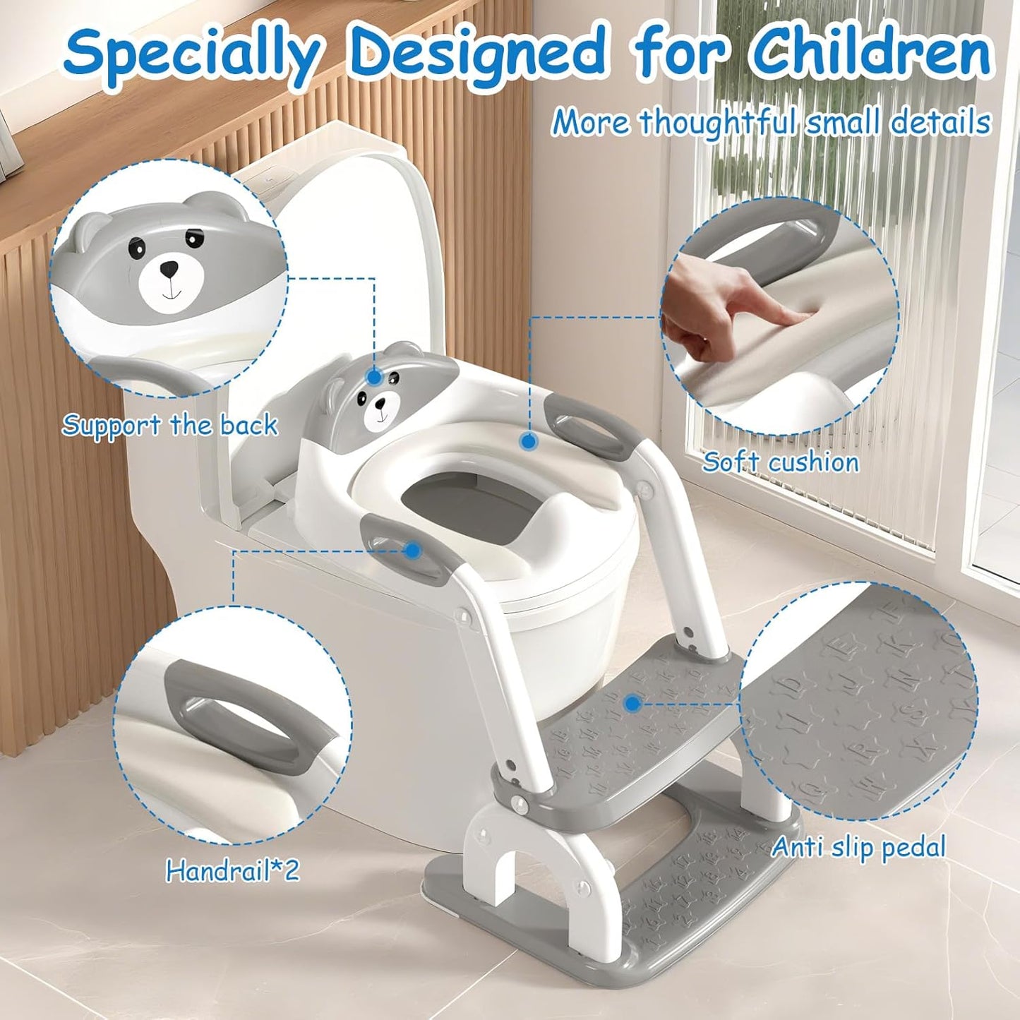 Potty Training Seat with Step Stool for Toddlers - Upgrade 2-in-1 Toilet Seat Toilet Ladder for Kids Children Boys Girls, Anti-Slip Pad & Adjustable Height with Waterproof - Pink