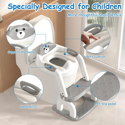 Potty Training Seat with Step Stool for Toddlers - Upgrade 2-in-1 Toilet Seat Toilet Ladder for Kids Children Boys Girls, Anti-Slip Pad & Adjustable Height with Waterproof - Pink