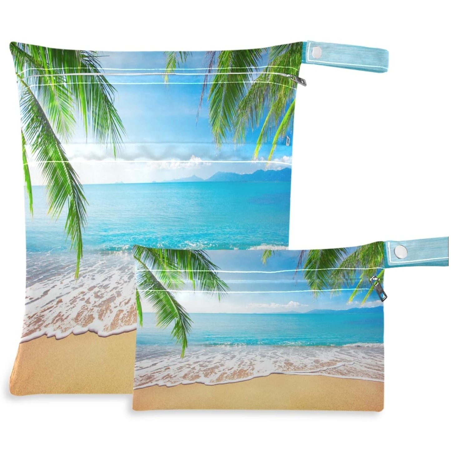 visesunny Yellow Dinosaurs Volcano and Palm Tree 2Pcs Wet Bag with Zippered Pockets Washable Reusable Roomy for Travel,Beach,Pool,Daycare,Stroller,Diapers,Dirty Gym Clothes, Wet Swimsuits, Toiletries