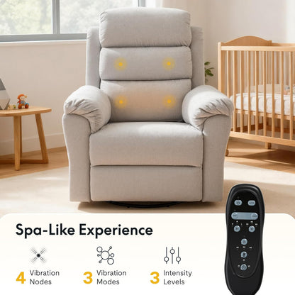 FLEXISPOT Souffle Swivel Rocker Recliner Chair for Adults, Nursery Rocking Glider Chair with Massage & Heat, FSC Wood Frame, Manual Recliner for Living Room, Nursery & Relaxation, Light Grey