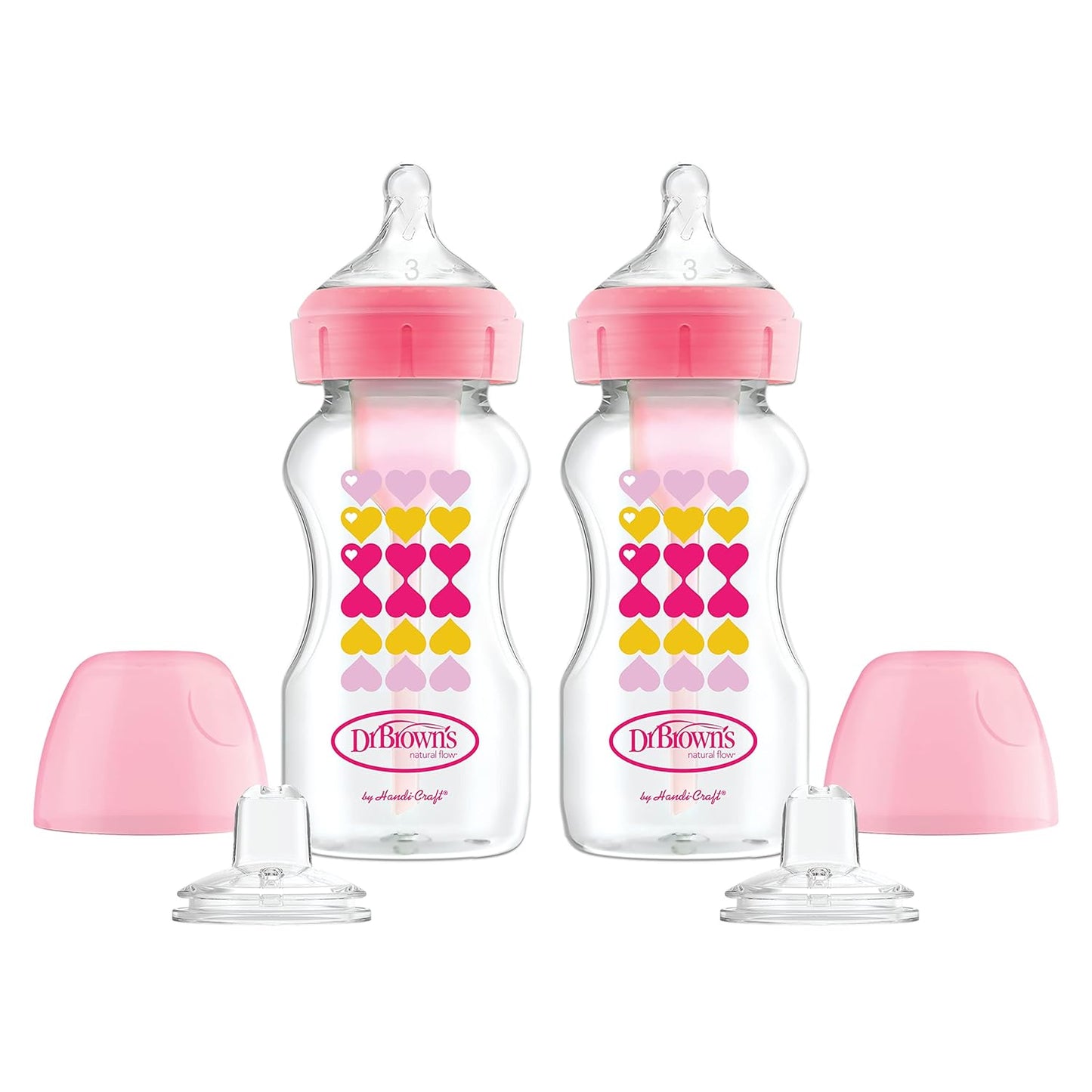 Dr. Brown's Anti-Colic Options+ Wide-Neck Sippy Bottle Starter Kit, 9oz/270mL, with Level 3 Medium-Fast Flow Nipple and Soft 100% Silicone Sippy Spout, Green, BPA-Free, 6m+, 2-Pack