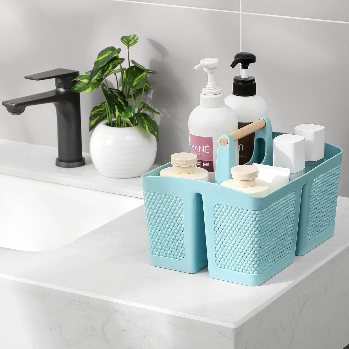 rejomiik Portable Shower Caddy Basket Plastic Cleaning Caddy Organizer Storage Tote with Handle for Bathroom, College, Dorm Room Essentials, White
