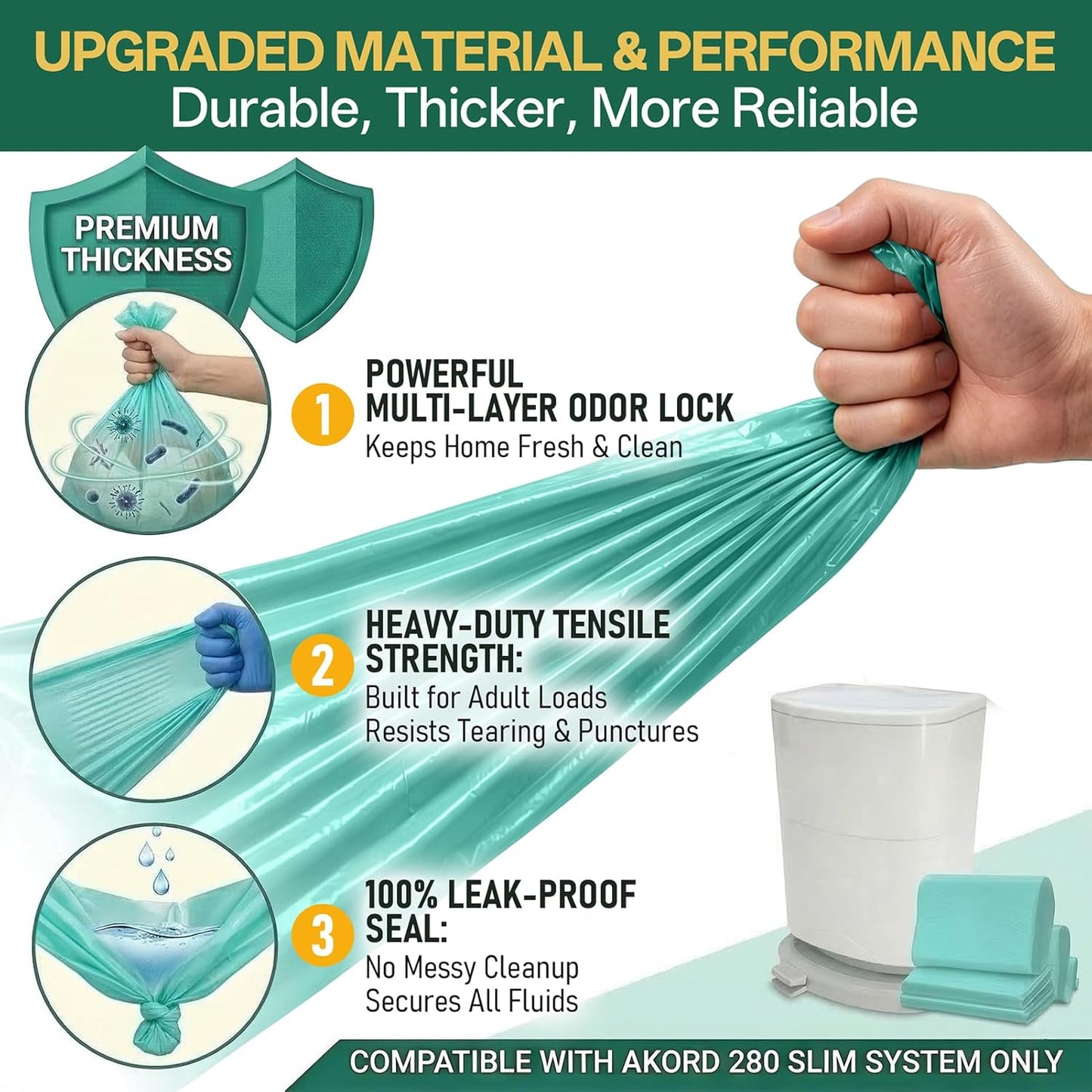 8 Pack Adult Diaper Liner Refills,Diaper Pail Refill Bags Compatible with Janibell Akord 280 slim Model Adult Diaper Disposal System Powerful Odor Resistant,Plant scent (NOT Compatible with 330 pail)