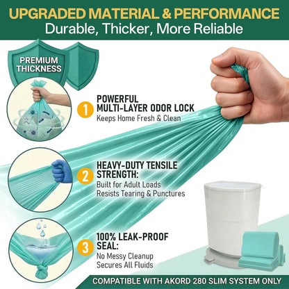 8 Pack Adult Diaper Liner Refills,Diaper Pail Refill Bags Compatible with Janibell Akord 280 slim Model Adult Diaper Disposal System Powerful Odor Resistant,Plant scent (NOT Compatible with 330 pail)