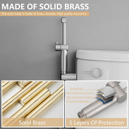 Handheld Bidet Sprayer for Toilet, All Brass Bathroom Toilet Sprayer Bidet Attachment Set, Baby Cloth Diaper Spraying Kit for Pet Bathing and Feminine Care, Brushed Nickel