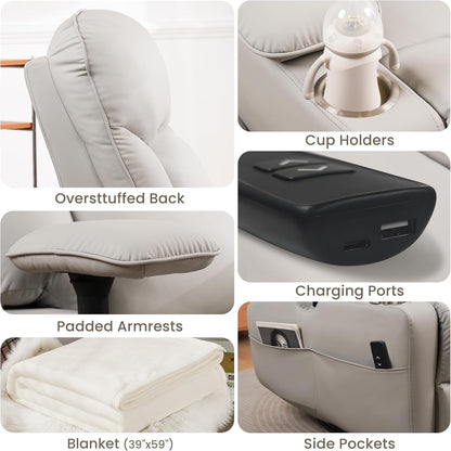 GRAINELL Oversize Power Swivel Recliner, 40in Wide Electric Glider Rocking Chair with Headrest Adjustment, USB Port, 270° Swivel, Rock 30° – for Living Room, Nursery, Black (5" 7' to 6" 1' Height)