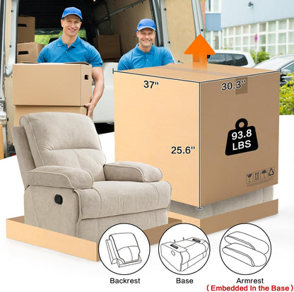 Swivel Rocker Recliner Chair for Adults, High Back Fabric Recliner with Deep Seat, Manual Glider for Living Room & Nursery, Grey